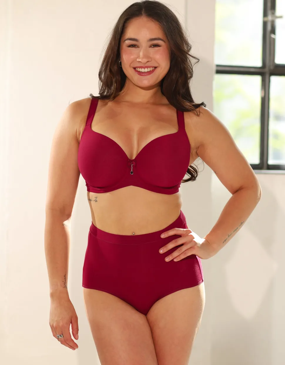High-Waist-Panty-Set 2x Cozy Basic bordeaux